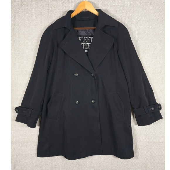 fleet street Jackets & Blazers - Fleet Street Womens Black Double Breasted Trench Coat Sz‎ 6 *MISSING BELT*